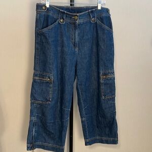 EUC Jones New York Womens Y2K Cargo Crop Jeans Blue Cotton Denim Pockets Size 12